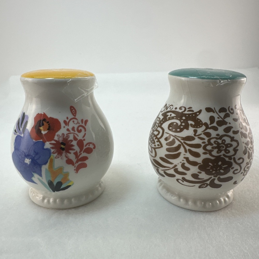 The Pioneer Woman Flea Market Floral Salt & Pepper Shakers Yellow Teal 2-Pc
